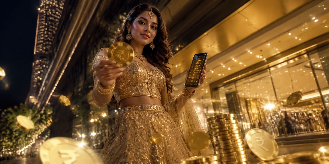 Indian woman dressed in a lehenga enjoying online slot bonus rounds